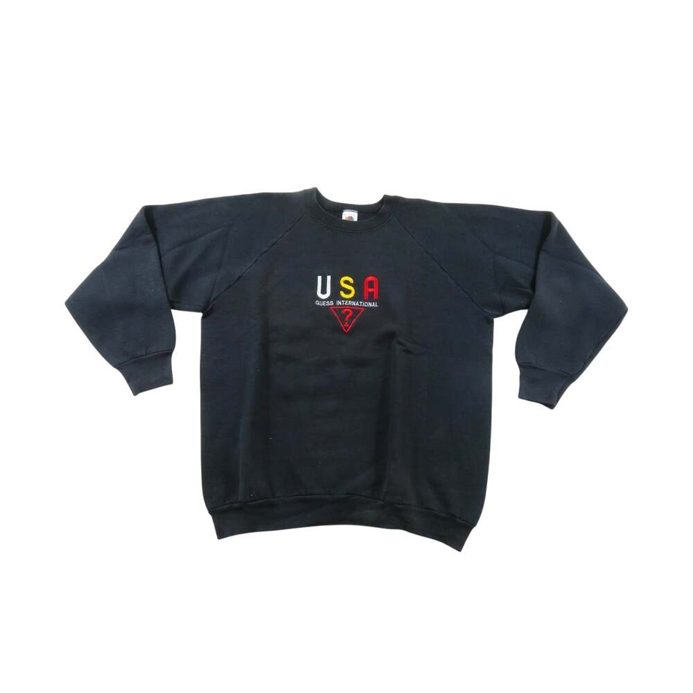 Guess International USA Raglan Sweatshirt Black Sz XL 1990s